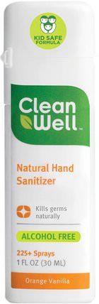 Natural Hand Sanitizer, Alcohol Free, Orange Vanilla, 1 fl oz (30 ml) by Clean Well, 洗澡，美容，洗手液 HK 香港