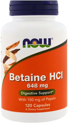 Betaine HCL, 648 mg, 120 Veggie Caps by Now Foods, 補充劑，甜菜鹼hcl，酶 HK 香港