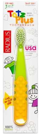 Totz Plus Toothbrush, 3+ Years, Green/Yellow, 1 Toothbrush by RADIUS, 洗澡，美容，口腔牙齒護理，牙刷，兒童健康，嬰兒口腔護理 HK 香港